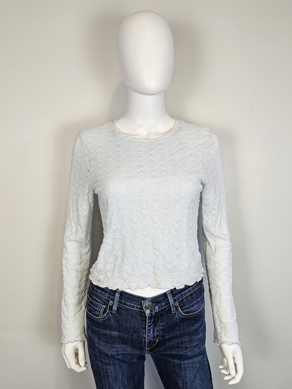 Atelier by Kirious Light Blue Floral Textured Long Sleeve Top Sz L